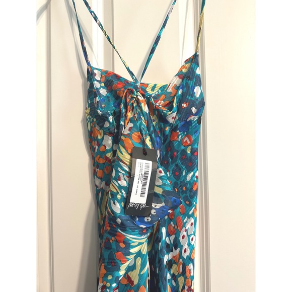 Nasty Gal Maxi Dress Abstract Print Lace‎ Up Back Sleeveless Size 8 - Picture 10 of 16